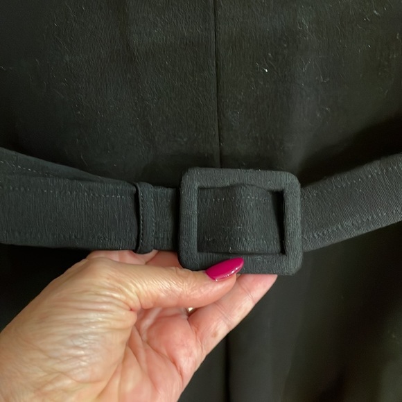 BANANA REPUBLIC cowl neck ponte stretch BELTED DRESS cap sleeve BLACK pleat XS - Picture 4 of 12